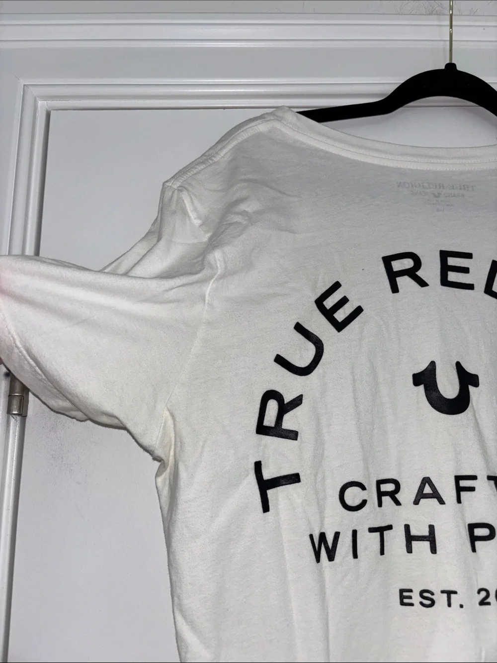 True Religion White Short Sleeve Crew Tee with Black Logo